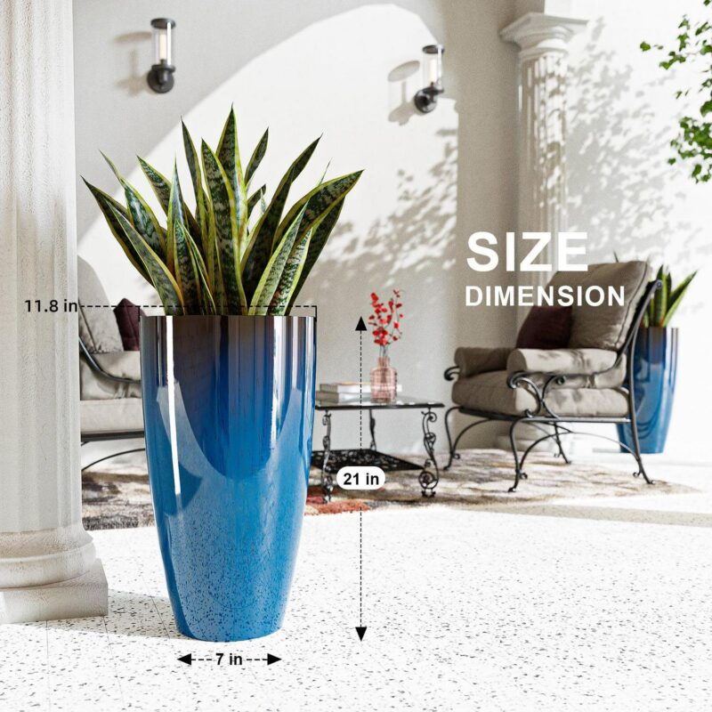 QCQHDU 21 inch Tall Planters for Outdoor Plants Set of 2,Outdoor Planters for Front Porch,Large Pots for Plants Outdoor Indoor,Blue Planters Flower Pots - Image 2