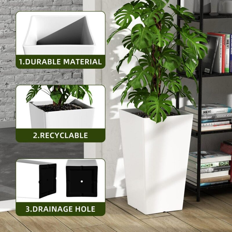 QCQHDU Large Planters for Outdoor Plants Flower Pots Set of 2,Tall Planters for Outdoor Plants,21 inch Outdoor Planters for Front Porch Plantersi 1/4 Whitei 1/4 - Image 4
