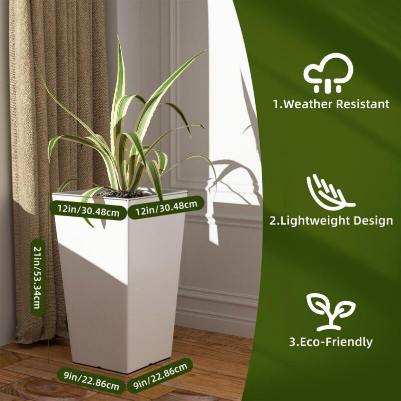 QCQHDU Large Planters for Outdoor Plants Flower Pots Set of 2,Tall Planters for Outdoor Plants,21 inch Outdoor Planters for Front Porch Plantersi 1/4 Whitei 1/4 - Image 3