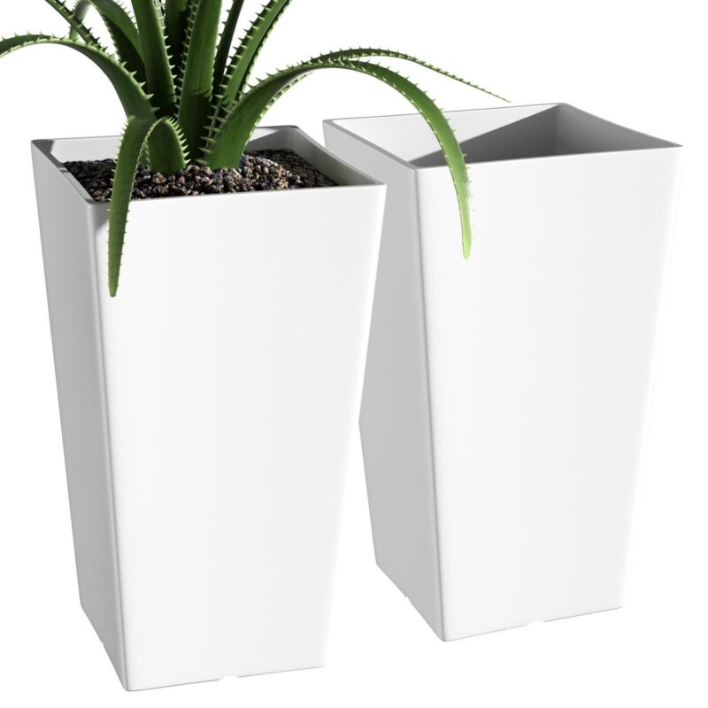 QCQHDU Large Planters for Outdoor Plants Flower Pots Set of 2,Tall Planters for Outdoor Plants,21 inch Outdoor Planters for Front Porch Plantersi 1/4 Whitei 1/4
