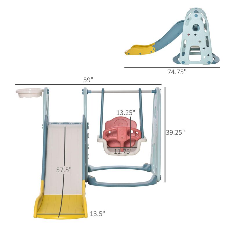 Qaba 3 in 1 Kids Slide and Swing Play Set with Basketball Hoop Outdoor Playground Slide Toy with Swing for Children 2 5 Years Old - Image 3