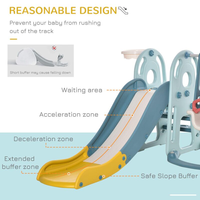 Qaba 3 in 1 Kids Slide and Swing Play Set with Basketball Hoop Outdoor Playground Slide Toy with Swing for Children 2 5 Years Old - Image 4