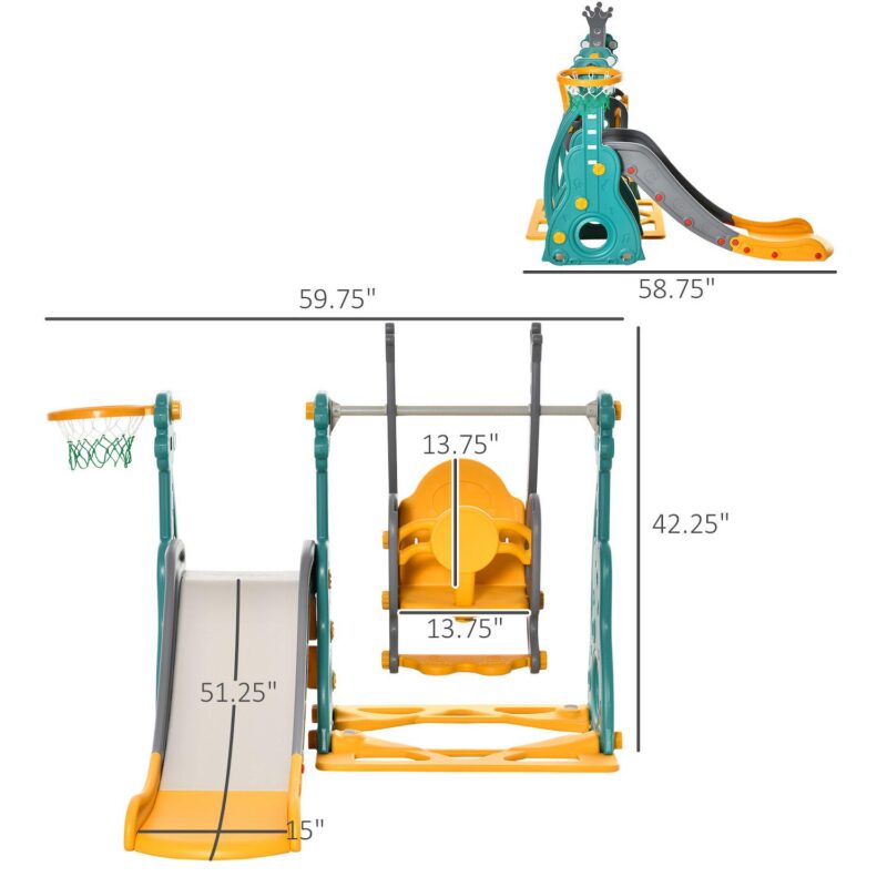 Qaba 3 in 1 Kids Swing and Slide Set with Basketball Hoop Slide Swing Adjustable Seat Height Indoor and Outdoor Toddler Playground Activity Center Play Equipment - Image 4