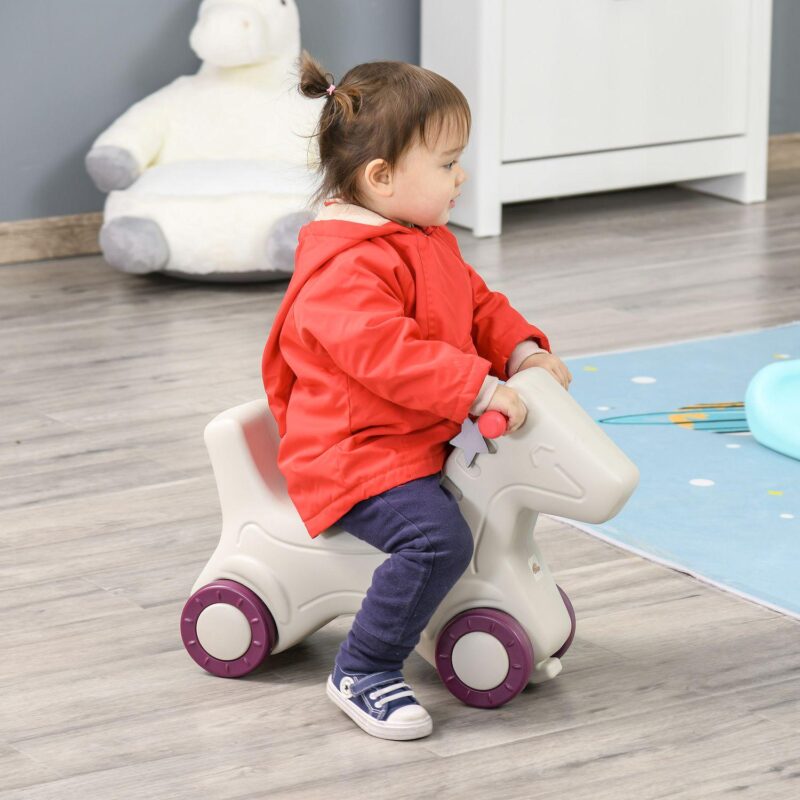 Qaba Kids 2 in 1 Rocking Horse and Sliding Car for Indoor and Outdoor Use w/ Detachable Base Wheels Smooth Materials Grey and Green - Image 3