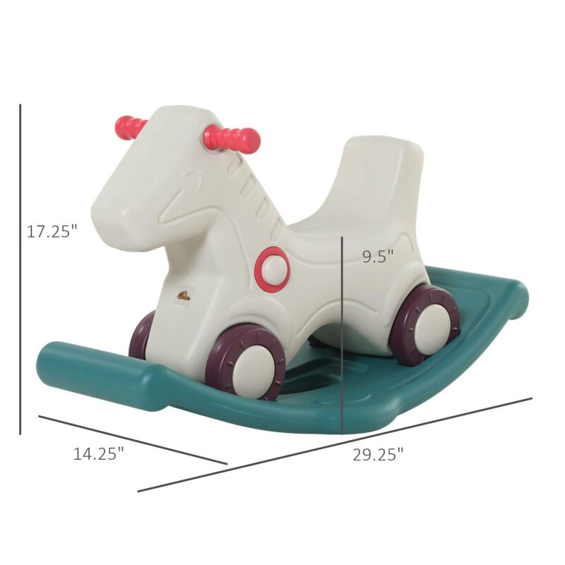 Qaba Kids 2 in 1 Rocking Horse and Sliding Car for Indoor and Outdoor Use w/ Detachable Base Wheels Smooth Materials Grey and Green - Image 4