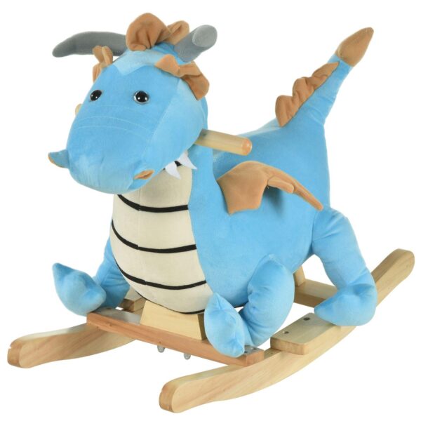 Qaba Kids Plush Ride On Rocking Horse Toy Dinosaur Ride Rocking Chair with Realistic Sounds for18 36 Months Blue