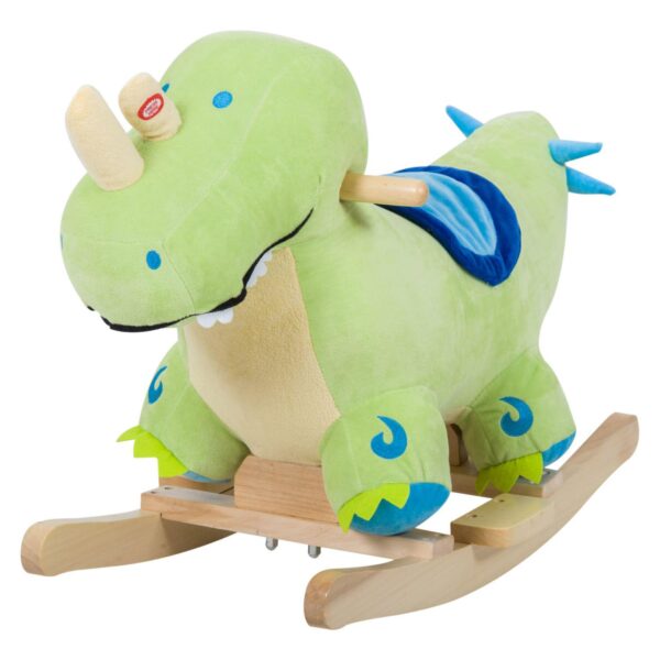 Qaba Kids Plush Ride On Rocking Horse Toy Dinosaur Ride on Rocker Green with Realistic Sounds