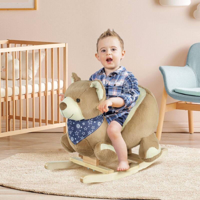 Qaba Kids Ride On Rocking Horse Toy Bear Style Rocker with Fun Music and Soft Plush Fabric for Children 18 36 Months - Image 2