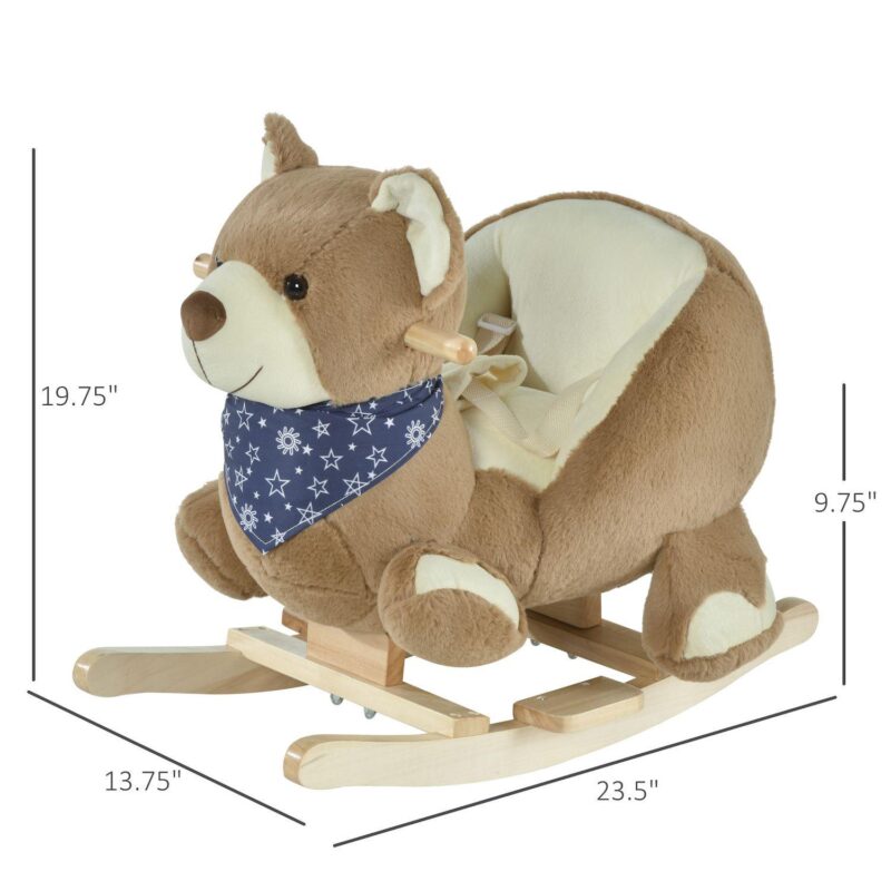 Qaba Kids Ride On Rocking Horse Toy Bear Style Rocker with Fun Music and Soft Plush Fabric for Children 18 36 Months - Image 3