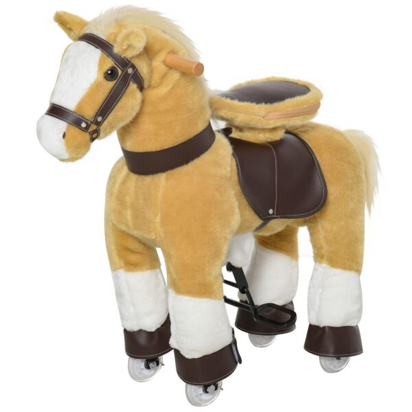 Qaba Ride on Walking Rolling Kids Horse with Easy Rolling Wheels Soft Huggable Body and a Large Size for Kids 3 8 Years