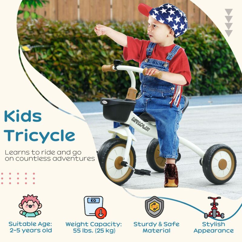 Qaba Tricycle For Kids Age 2-5, Toddler Bike For Girls And Boys, White - Image 4