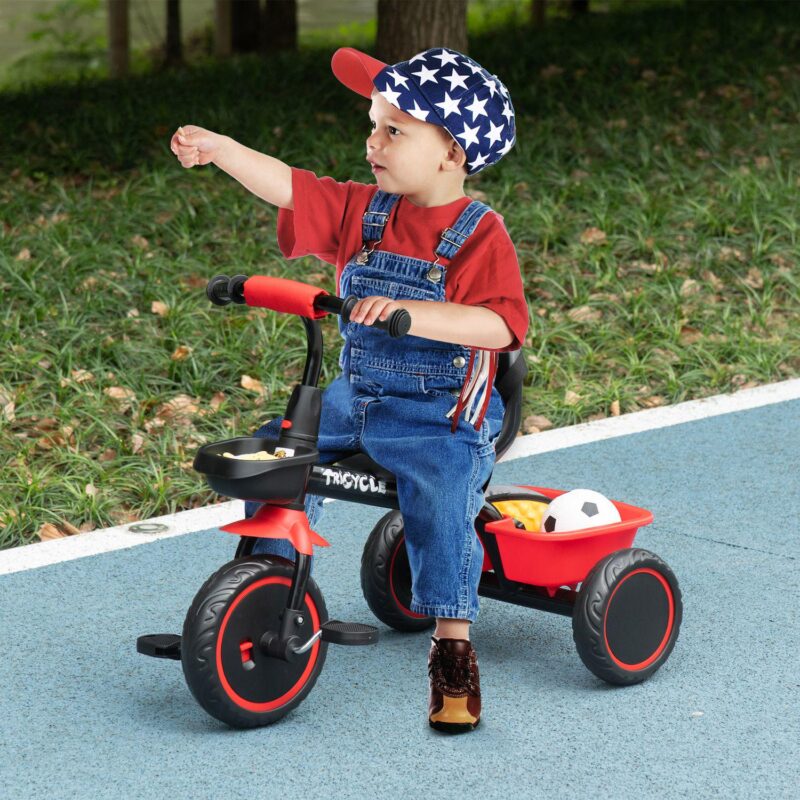 Qaba Tricycle For Kids Age 2-5, Toddler Bike With Adjustable Seat, Red - Image 2