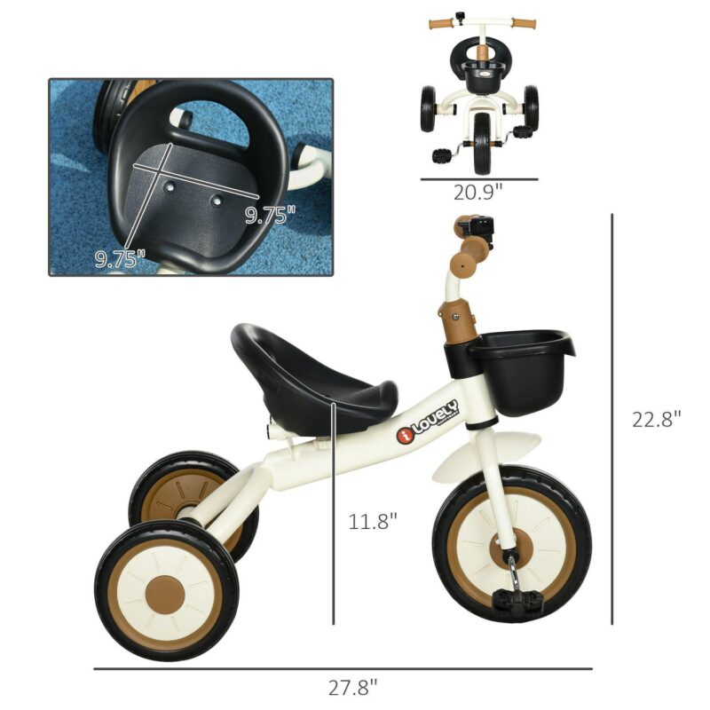 Qaba Tricycle For Kids Age 2-5, Toddler Bike For Girls And Boys, White - Image 3