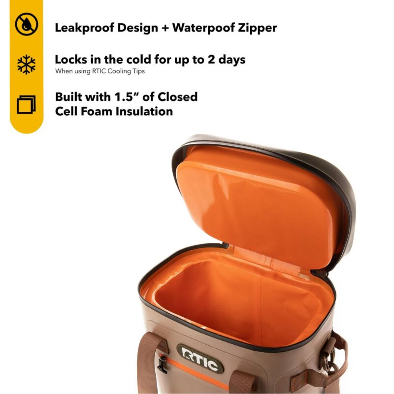 RTIC 20 Can Soft Pack Cooler, Leakproof Ice Chest Cooler with Waterproof Zipper, Tan - Image 2
