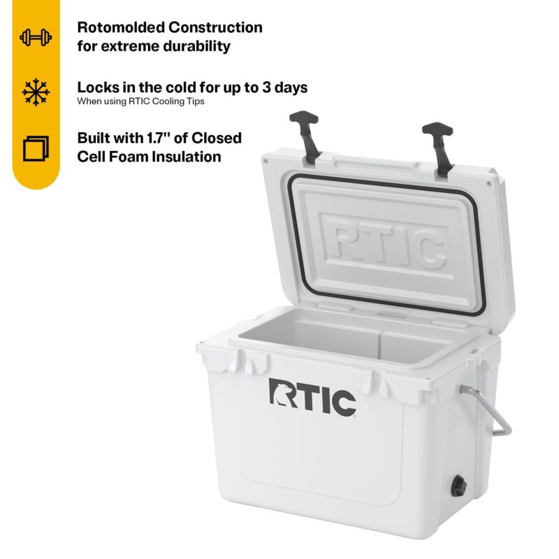 RTIC 20 QT Ultra-Tough Rotomolded Hard-Sided Ice Chest Cooler, White, Fits 30 Cans - Image 2