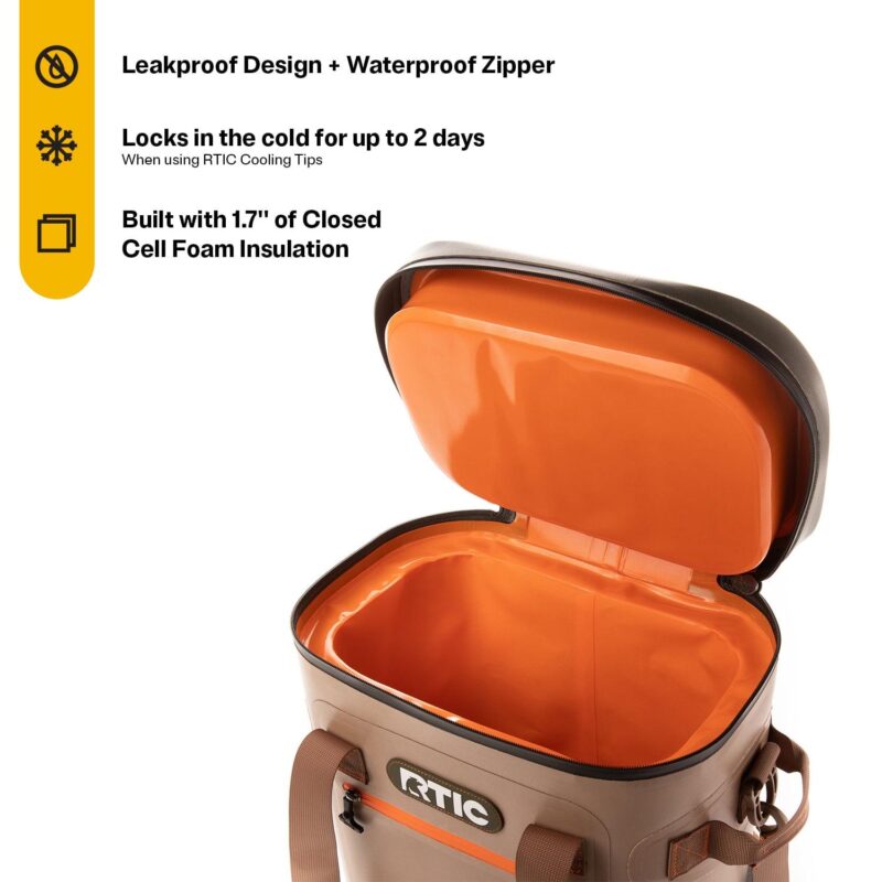 RTIC 30 Can Soft Pack Cooler, Leakproof Ice Chest Cooler with Waterproof Zipper, Tan - Image 4