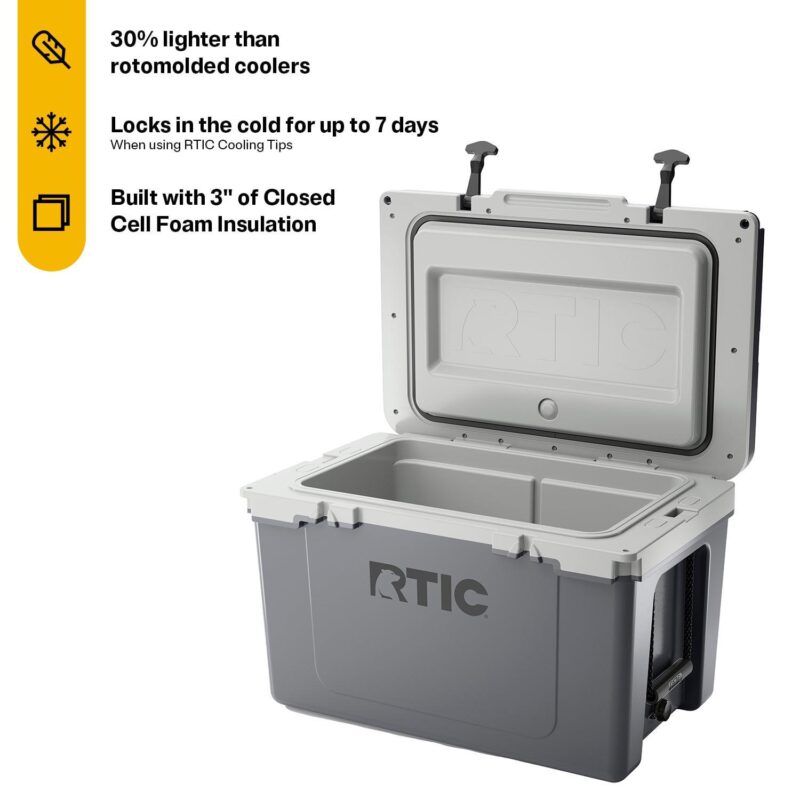 RTIC 52 QT Ultra-Light Hard-Sided Ice Chest Cooler, Dark Grey And Cool Grey, Fits 76 Cans - Image 2