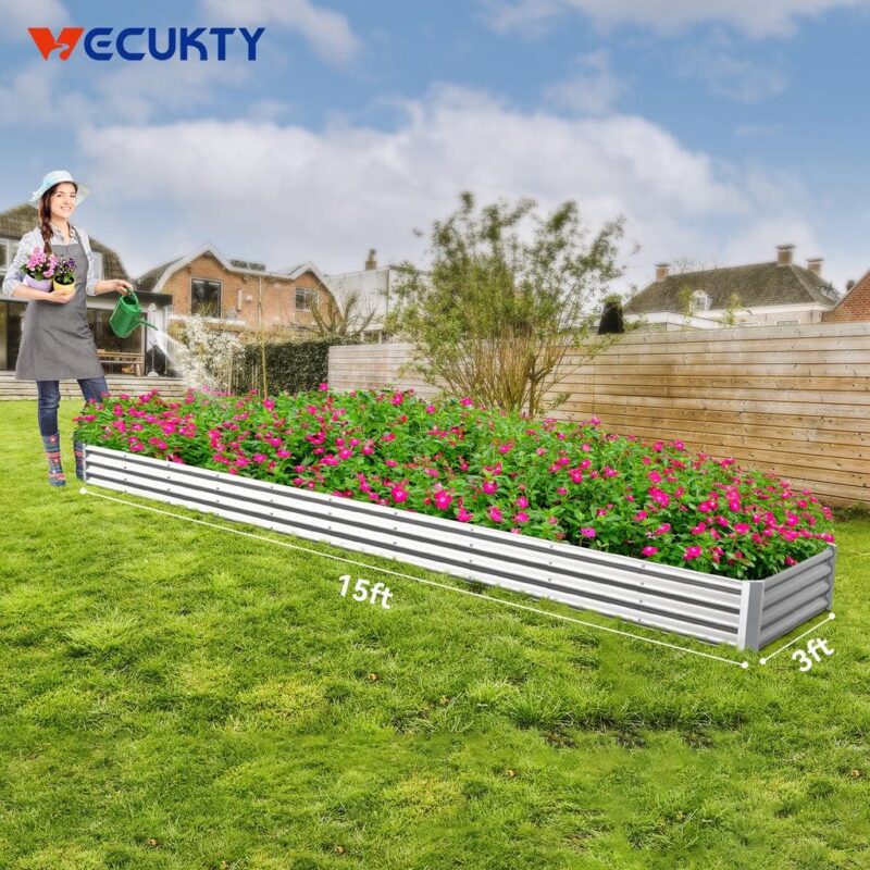 Raised Garden Beds Outdoor, VECUKTY 15x3x1 ft,6A 3A 1 ft (2 Pack) Planter Raised Bed for Gardening, Vegetables, Flowers ,Large Metal Garden Box - Image 4