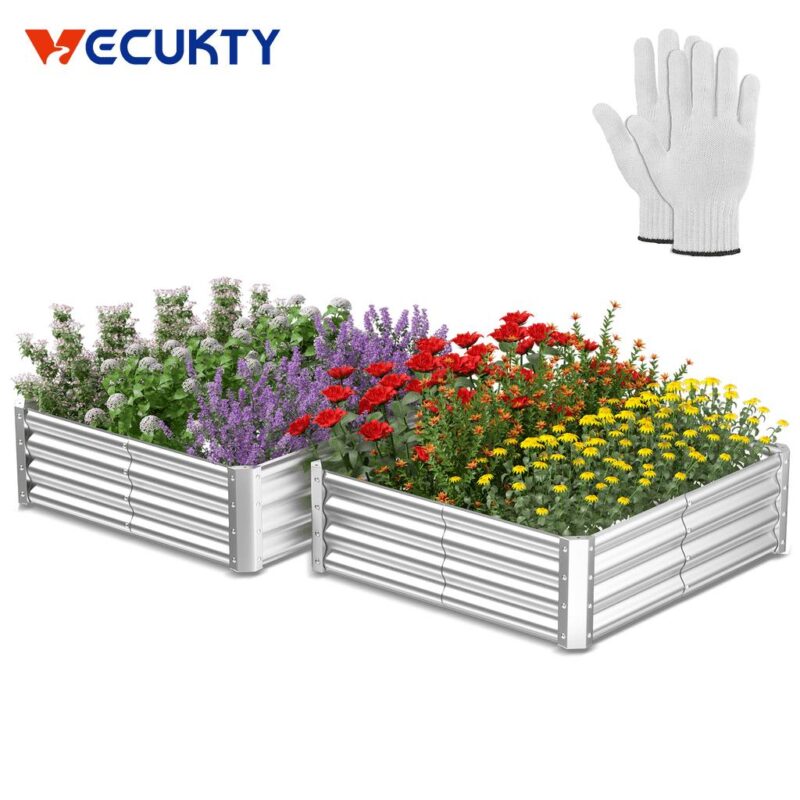 Raised Garden Beds,VECUKTY 9x3x1 ft, 3A 3A 1 ft (2 Pack)Galvanized Planter Raised Bed for Gardening, Vegetables, Flowers ,Large Metal Garden Box
