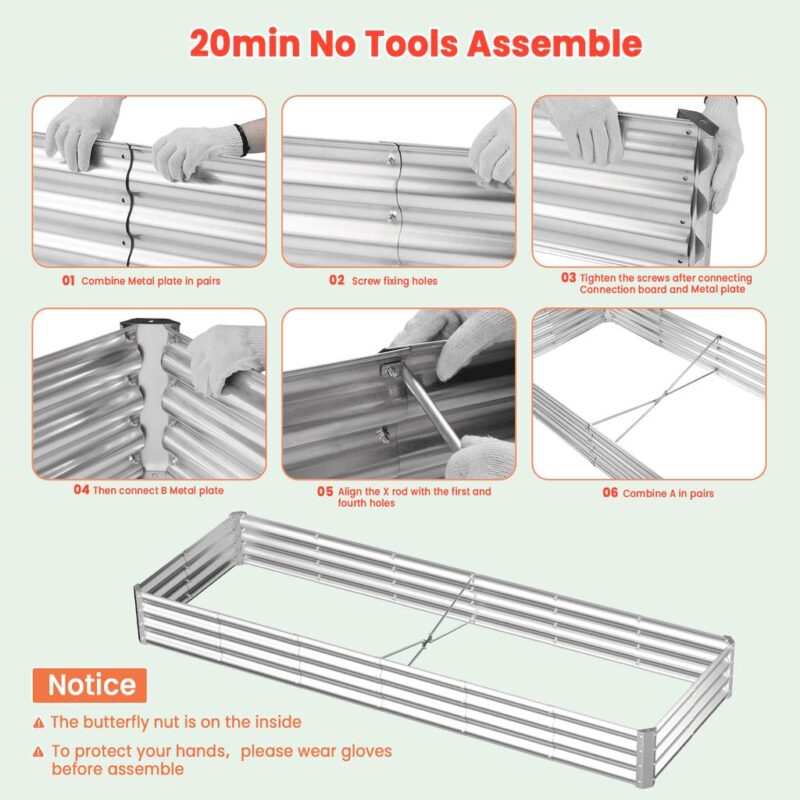 Raised Garden Beds,VECUKTY 9x3x1 ft, 3A 3A 1 ft (2 Pack)Galvanized Planter Raised Bed for Gardening, Vegetables, Flowers ,Large Metal Garden Box - Image 7