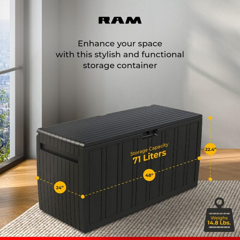 Ram Quality Products 71 Gallon Outdoor Backyard Patio Storage Deck Box - Image 3