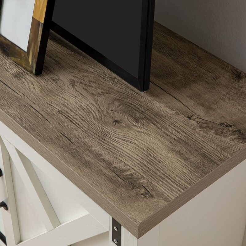 Reliancer Farmhouse TV Stand for TVs up to 65a , with Sliding Barn Doors, White - Image 3