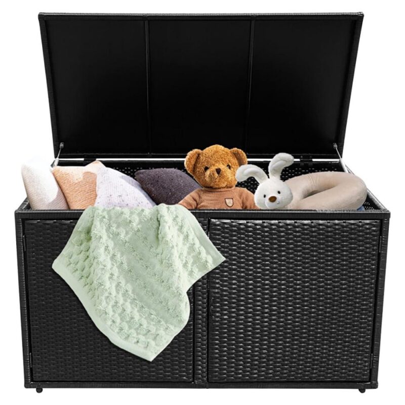 Resenkos Outdoor Garden Box, Storage Box Tool Box,88 Gallon Garden Patio Rattan Storage Container Box-Black - Image 2