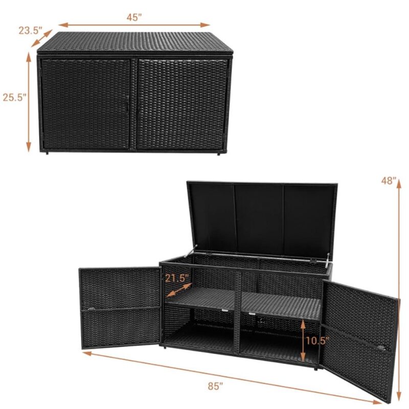 Resenkos Outdoor Garden Box, Storage Box Tool Box,88 Gallon Garden Patio Rattan Storage Container Box-Black - Image 3