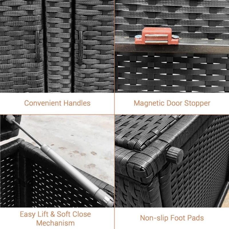 Resenkos Outdoor Garden Box, Storage Box Tool Box,88 Gallon Garden Patio Rattan Storage Container Box-Black - Image 5
