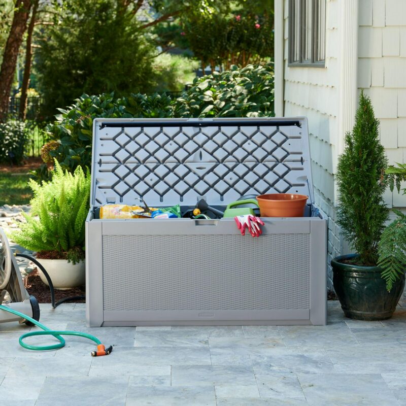 Rubbermaid Deck Box, Extra Large, 134 Gallon, Light Grey, 48lb, 58'L x 11 W x 31.5 H - Image 7