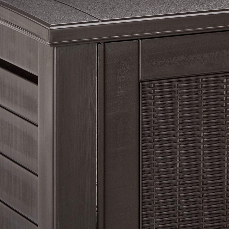Rubbermaid Weather Resistant Resin Chic Outdoor Patio Storage Cabinet, Black Oak - Image 5
