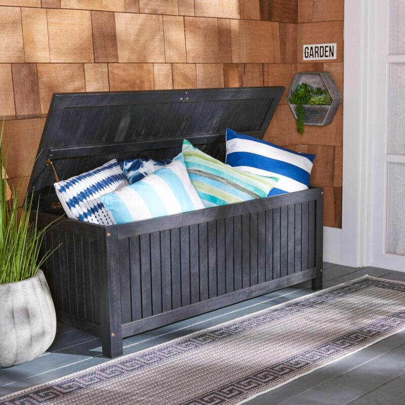 SAFAVIEH Abri Transitional Outdoor Patio Cushion Storage Box, Black - Image 5