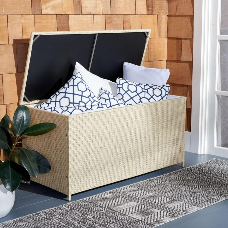SAFAVIEH Oliveira Outdoor Patio Cushion Box, Beige/White - Image 5