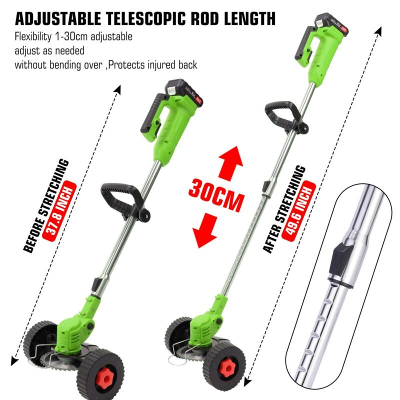 SAYFUT 24V 800W Electric Grass Trimmer Double Wheel Cordless Electric Lawn Mower Adjustable Length Garden Pruning Cutter Tool - Image 5
