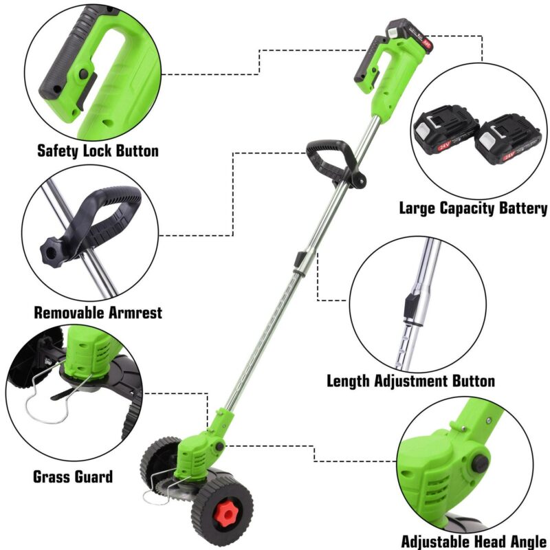 SAYFUT 24V 800W Electric Grass Trimmer Double Wheel Cordless Electric Lawn Mower Adjustable Length Garden Pruning Cutter Tool - Image 6