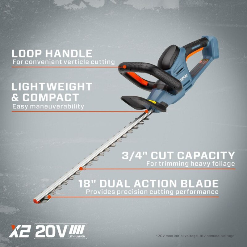 SENIX 20 Volt Max* 3-Tool Cordless Combo Kit, 10-Inch String Trimmer, Variable Leaf Blower and 18-Inch Hedge Trimmer (2 Ah Battery, 4 Ah Battery and 2A Charger Included) S2K3B2-01 - Image 3