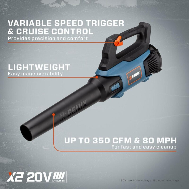 SENIX 20 Volt Max* 3-Tool Cordless Combo Kit, 10-Inch String Trimmer, Variable Leaf Blower and 18-Inch Hedge Trimmer (2 Ah Battery, 4 Ah Battery and 2A Charger Included) S2K3B2-01 - Image 4
