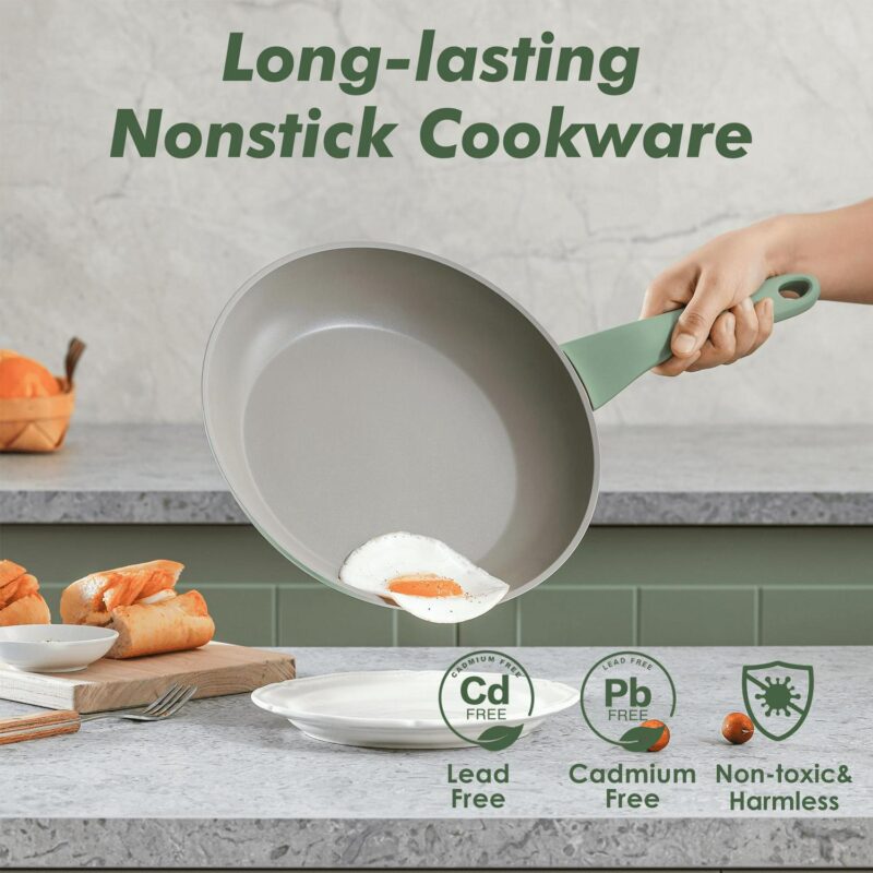 SENSARTE Nonstick Pots and Pans Set, 18 Pieces Non Stick Cookware Set, Induction Kitchen Cookware Sets Green, PFOA Free - Image 3