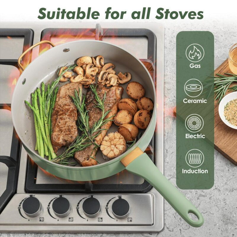 SENSARTE Nonstick Pots and Pans Set, 18 Pieces Non Stick Cookware Set, Induction Kitchen Cookware Sets Green, PFOA Free - Image 4