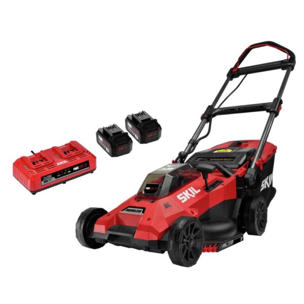 SKIL PM4912B-20 PWR CORE 20 Brushless 18  Lawn Mower Kit w/Two 4.0 Ah Battery and Dual Port Charge