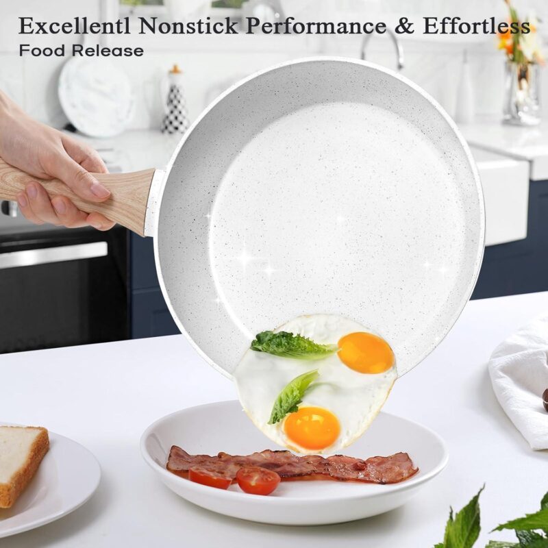 SODAY 13 Pcs Kitchen Cooking Cookware Granite, Nonstick Pan and Pot Set, White - Image 7