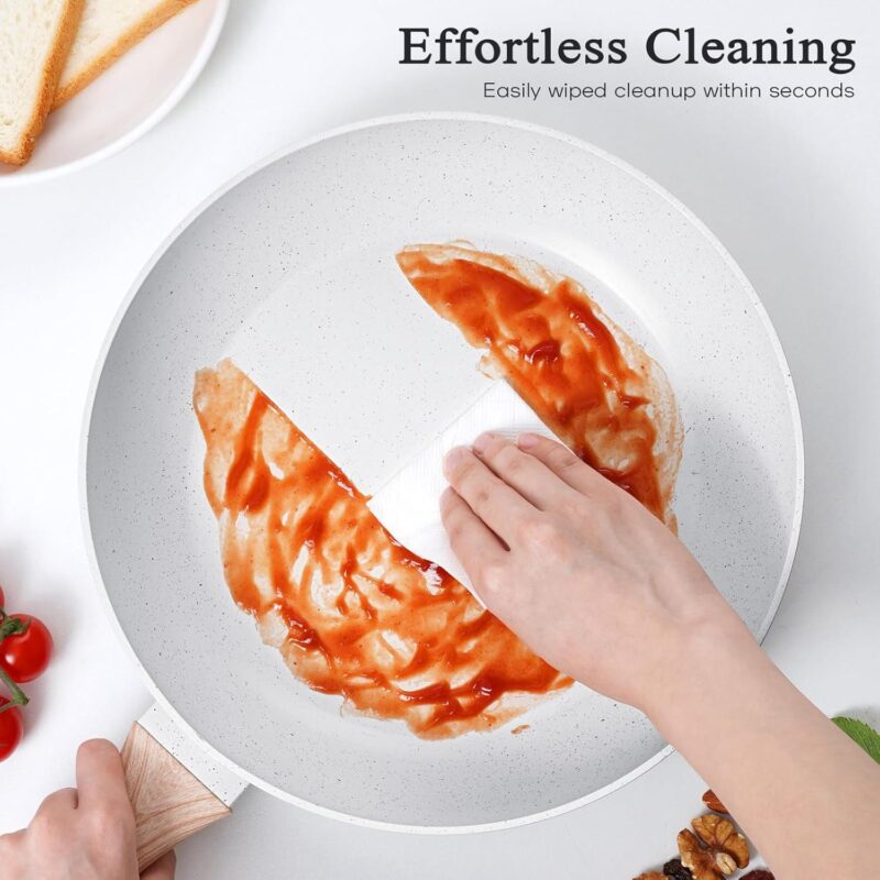 SODAY 13 Pcs Kitchen Cooking Cookware Granite, Nonstick Pan and Pot Set, White - Image 3