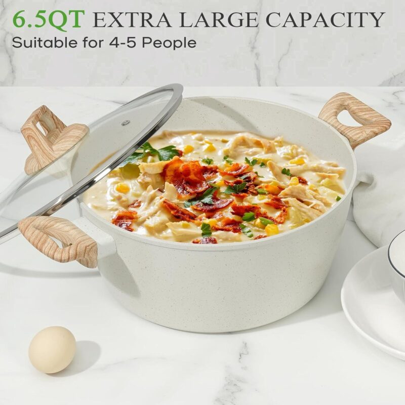 SODAY 13 Pcs Kitchen Cooking Cookware Granite, Nonstick Pan and Pot Set, White - Image 6