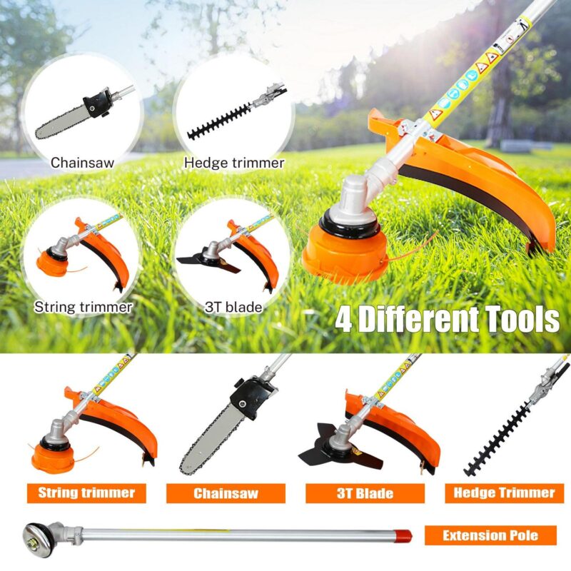 SYNGAR 4-in-1 Grass Trimmer Weed Eater Combos, 52CC 2-Cycle Full Crank Shaft Gas Powered Weed Eater with Gas Pole Saw, Hedge Trimmer and Brush Cutter, Grass Trimming Tool for Garden, Lawn Care, D8250 - Image 2