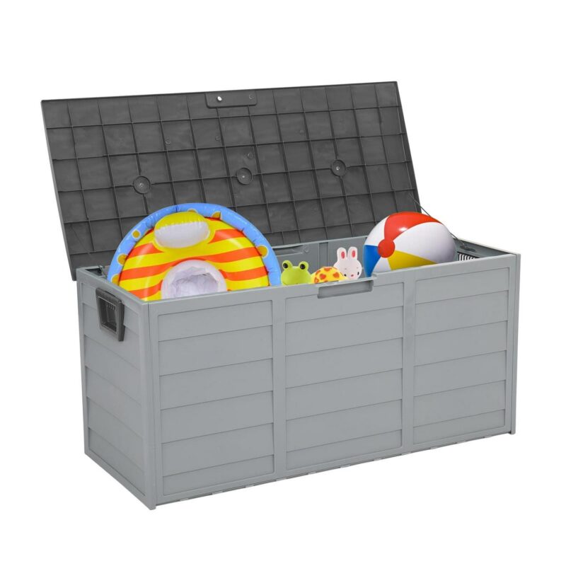 SYNGAR 75 Gallon Resin Deck Box, Patio Storage Chest on Wheels, Outdoor Waterproof Storage Cabinet, Backyard Storage Container for Patio Furniture Cushions, Kids' Toys, Garden Tools, Gray, D7236 - Image 4