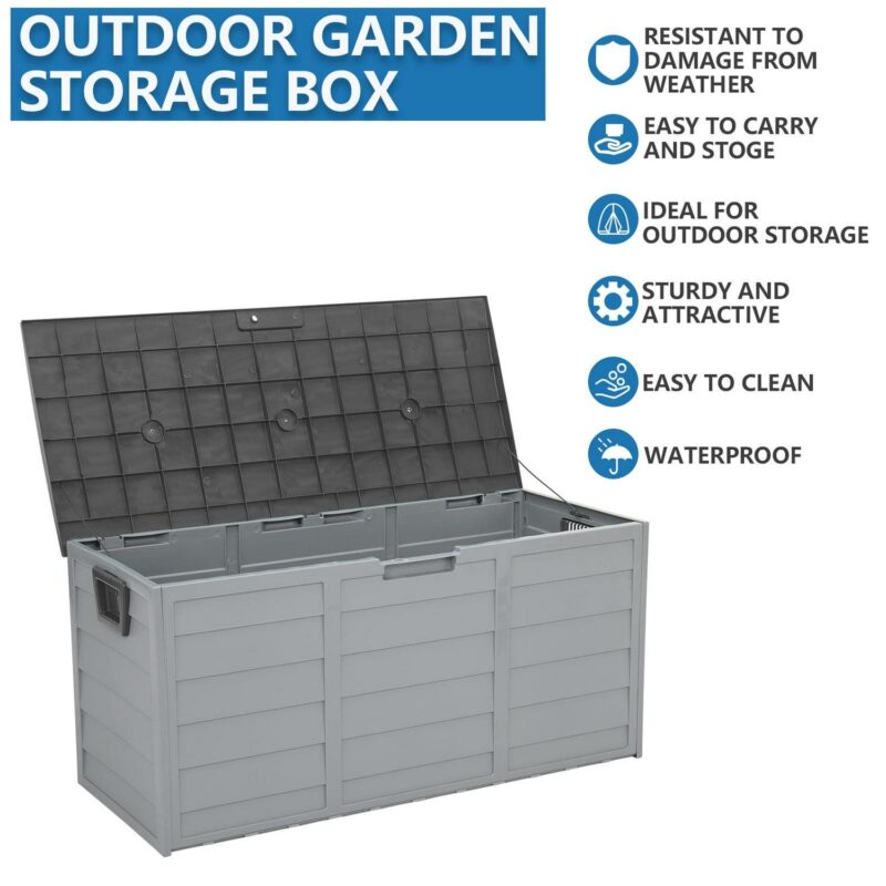 SYNGAR 75 Gallon Resin Deck Box, Patio Storage Chest on Wheels, Outdoor Waterproof Storage Cabinet, Backyard Storage Container for Patio Furniture Cushions, Kids' Toys, Garden Tools, Gray, D7236 - Image 6
