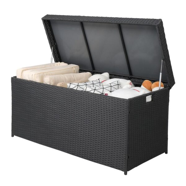 SalonMore 132 Gallon Wicker Container Outdoor Storage Box for Toy, Rattan Box, Insides and Outsides, Black