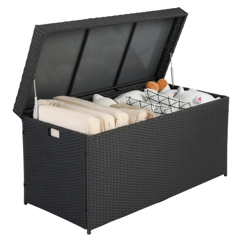 SalonMore 132 Gallon Wicker Container Outdoor Storage Box for Toy, Rattan Box, Insides and Outsides, Black - Image 8
