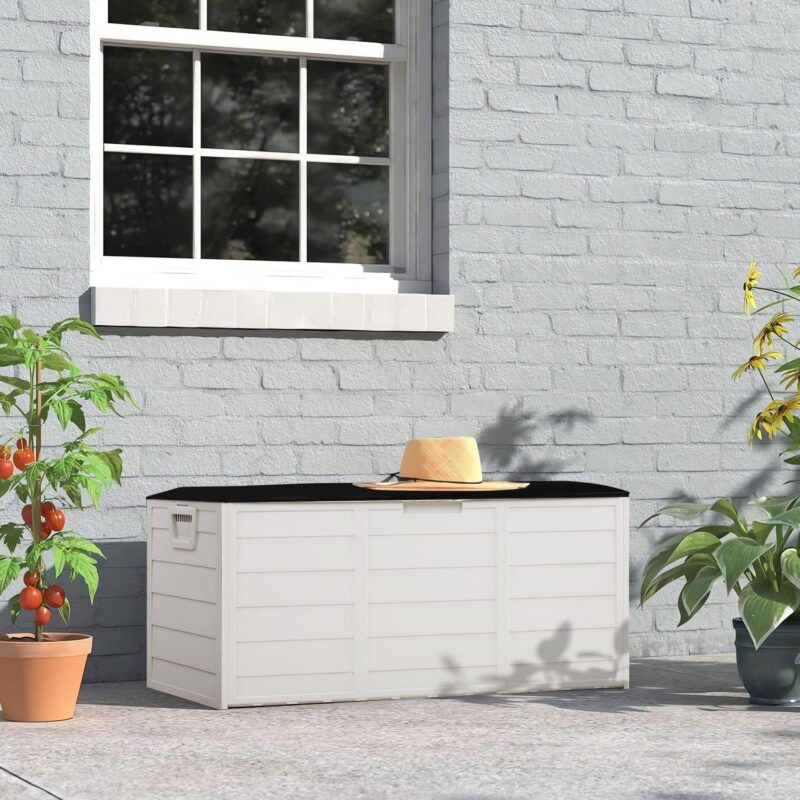 SalonMore 75gal 260L Outdoor Garden Plastic Storage Deck Box Backyard Lockable Seat White - Image 5