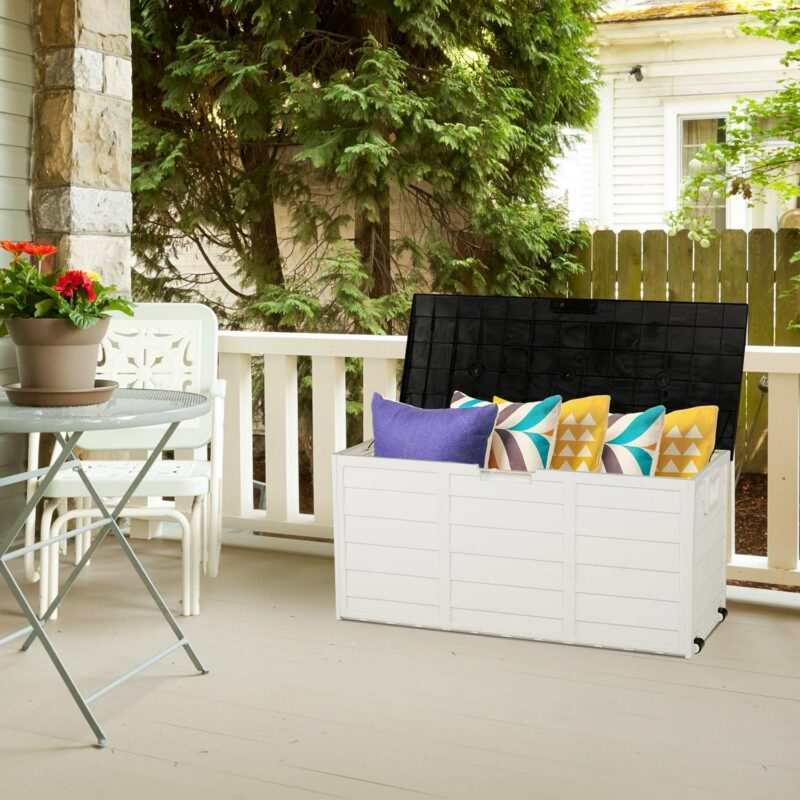 SalonMore 75gal 260L Outdoor Garden Plastic Storage Deck Box Backyard Lockable Seat White - Image 3